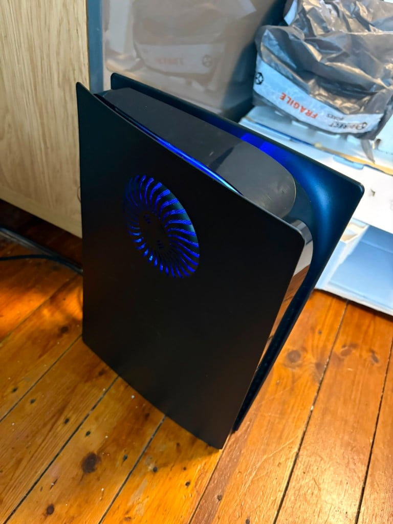 Custom PlayStation 5 with blue LED fan and light strip